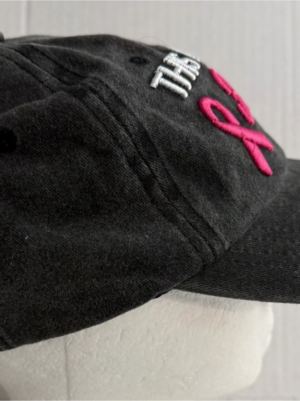 Black Baseball Cap with Pink Ribbon 
